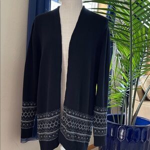 Charter Club Black Knit Cardigan with Gray Fair Isle Trim